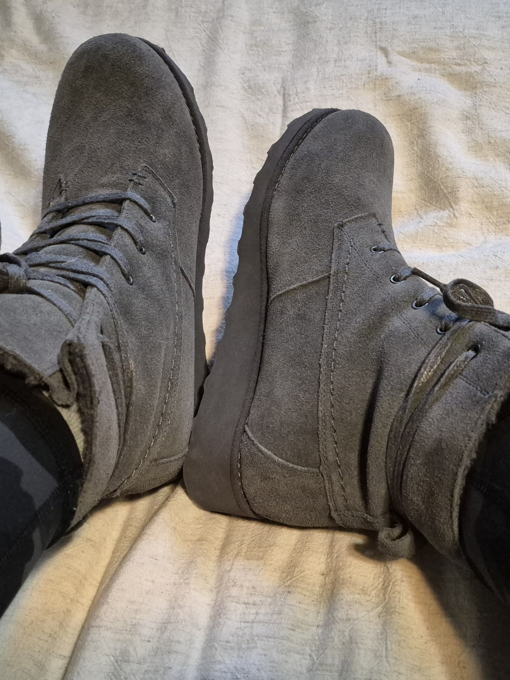 BearPaw Women's Lace-Up Suede, Wool And Sheepskin Ankle Boots in Dark Gray - Picture 2 of 15